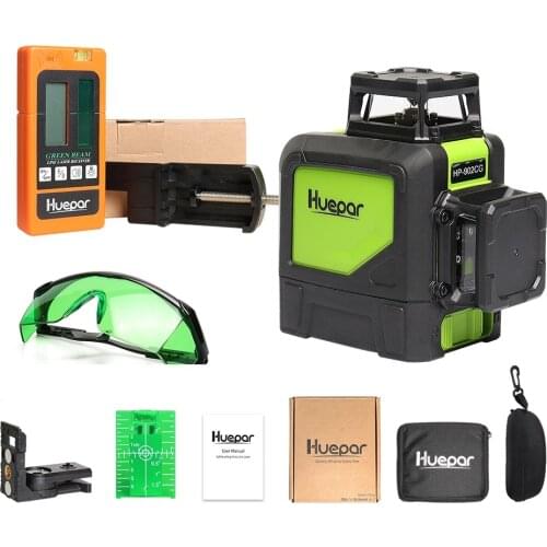 Huepar Self-leveling Professional Green Beam 360 Degree Cross Line Laser Level+Huepar Laser Receiver+Laser Enhancement Glasses