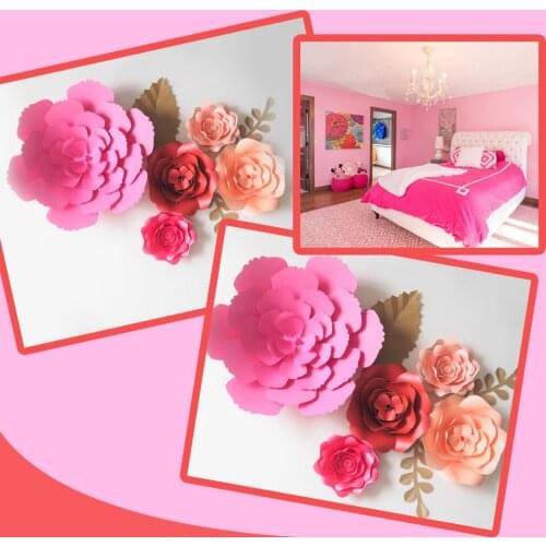DIY Artificial Flowers Fleurs Artificielles Backdrop Giant Paper Flowers 5PCS Paper Leave 3PCS For Bedroom Wall Deco Color Theme