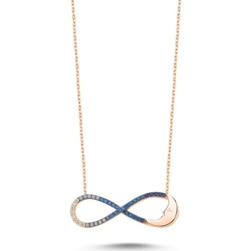 Silverlina Silver Blue Grayscale Nano Cubic Zirconia Infinity & Moon Pendant