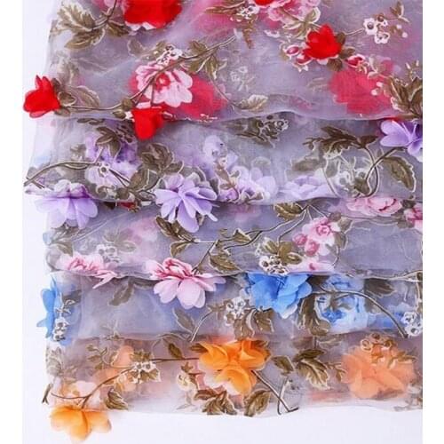 Chiffon 3D Flower Organza Dress Lace Fabric,African Diy Apparel Sewing Patchwork Material Fabrics,Butterfly Print Curtain Cloth