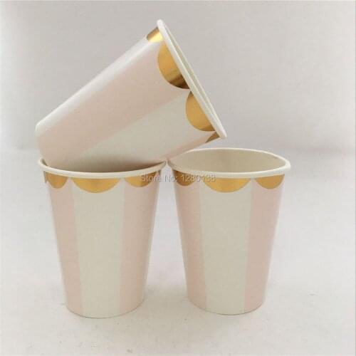 Foil Gold Scollop Paper Drinking Cups Pastel Pink Striped Ice Cream Cups Candy Cups for Girls Birthday Party Baby Showers