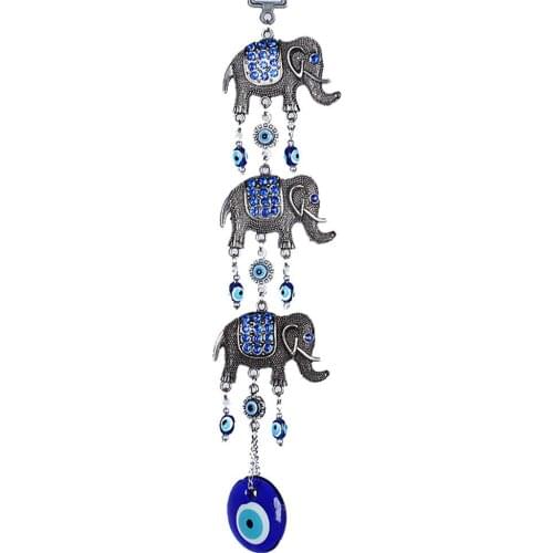 Turkish Style Blue Eye Alloy Glass Three Elephants Pendant Evil Eye Magic Eye Home Garden Car Decorations