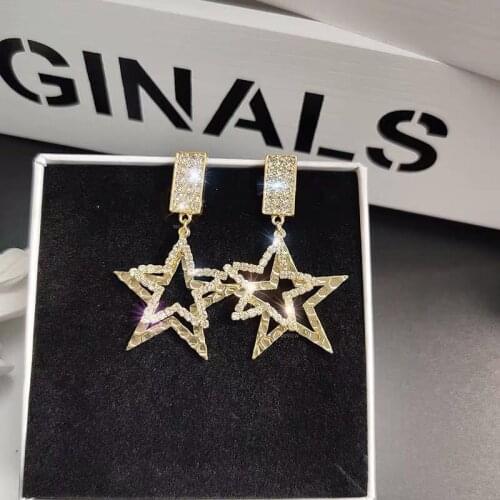 Dangle Drop Earrings for Women Girls Rhinestone Five-pointed Star Korean Earring Wedding Party Jewelry Gifts New Trendy kolczyki
