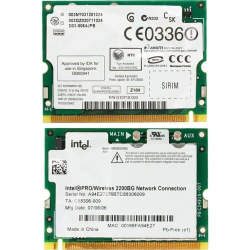 WIFI Network Card Intel Pro/Wireless 2200BG 802.11B/G Mini PCI for Toshiba for Dell C26