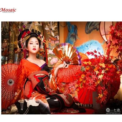 Japanese woman diamond painting full square round drill 5d cross stitch diamond mosaic girl for cartoon art