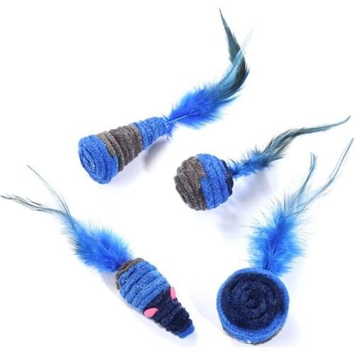 Pet Funny Cat Interactive False Feather Toy Sound Squeaky Plush Toys Kitten Playing Toys