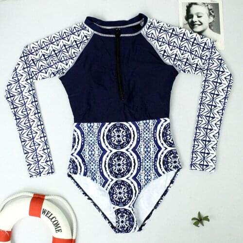 Women Summer Surf Beach Leaf Long Sleeve Swimwear Beachwear Siamese Swimsuit Swimwear Push Up Bikinis Set Leaf Print Female