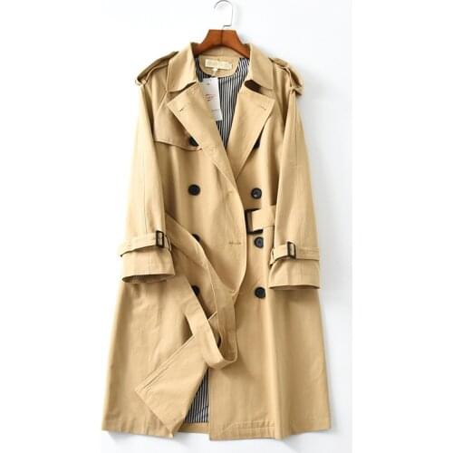 2020 Spring Autumn Women Coat Double-breasted Long Trench Coat Casual With Belt Female Windbreaker Ladies Outerwear High Quality