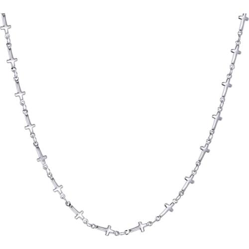 WT-BFN009 Stainless Steel Cross Necklace Simple Popular Titanium Cross Chain Necklace Jewelry Religious Christian Jewelry