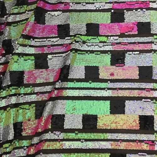 1Y/lot Rainbow Sequins Fabric Glitter Mesh Lace Sewing Cloth Performance Costume Women Dress Decortion