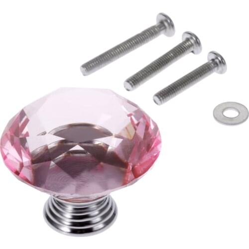 1x 40mm Pink Diamond Shape Crystal Glass Knob Drawer Cupboard Pull Handles Kitchen Door Wardrobe Hardware