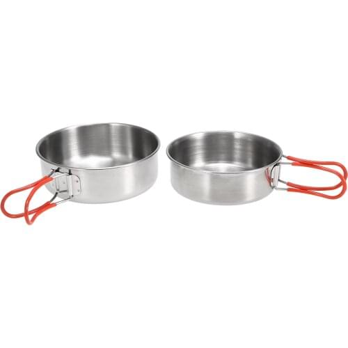 2Pcs Bowls Outdoor Camping Tableware Stainless Steel Bowl with Foldable Handle Kitchen Dinner Plates Dinner Lunch Food Container