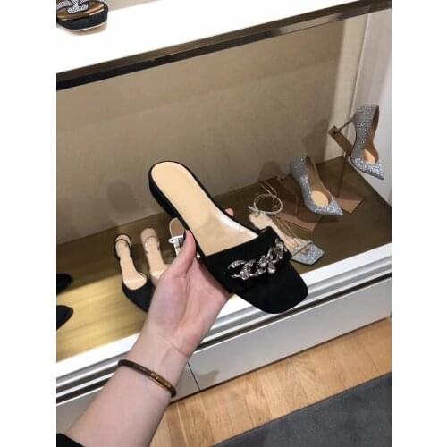 2019 summer beach shoes woman chain slides outside Metal Decoration slippers women slip on slides casual shoes