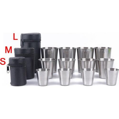 4pcs Stainless Steel Cover Mug Camping Cup Drinking Coffee Tea Beer With Case For Home Kitchen Bar Outdoor Camping Fast Shipping