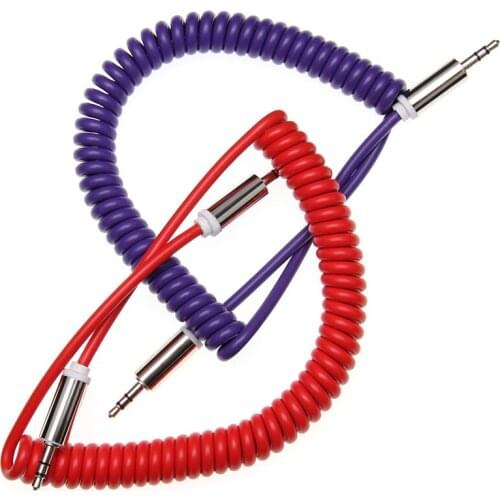 50pcs 3.5mm Stretch Elastic Retractable Aux Cable Mobile Phone Audio Cable Male To Male Spring Cable for Sumsung/Car Red Blue