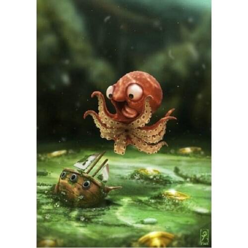 5D DIY Diamond Painting Full Square/Round Drill “Cartoon octopus" Diamond Embroidery Cross Stitch,Mosaic,Home Decor,Gift