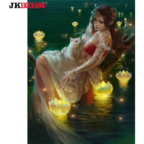 5D Diy diamond painting Beauty and cat Diamond Mosaic sale Rhinestone Embroidery cross stitch Y4143