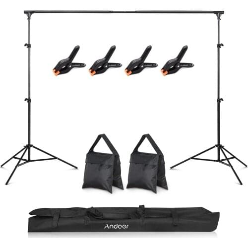 Andoer 2*3 Meters Aluminum Alloy Studio Backdrop Stand Adjustable Photography Background 2*Sandbags+4*Backdrop Clamp+Carry Bag