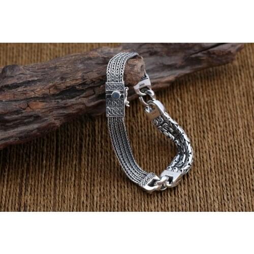 Mens Solid 925 Sterling Silver Bracelet Link Chain Well Stripe Jewelry A4338