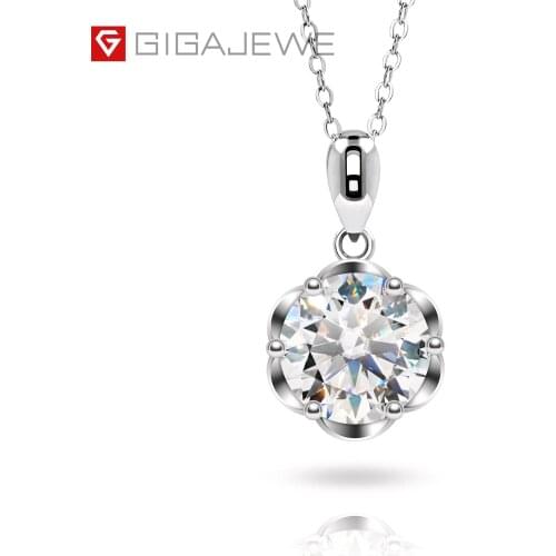 GIGAJEWE EF 2.0ct Moissanite Flower Six Prongs 925 Silver Necklace 18K Gold Plated Diamond Test Passed Gift For Girlfriend
