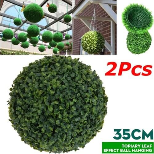 HOT-2 PCS 35cm Plastic Topiary Tree Leaf Effect Ball Hanging Home Garden Decor Artificial Hanging Topiary Buxus Balls
