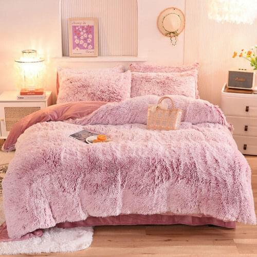 Bonenjoy Fluffy Bed Linen Set Queen/King Size long Hair Fleece Bedding for Winter Warm Duvet Cover Bed Sheet Sets Plush Bedding