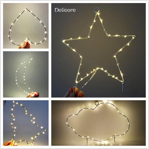Creative cute living room hanging lamp moon stars flamingo cactus metal frame led night light children birthday party decoration