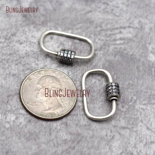 Smaller Antique Silver Lock Oval Shape Screw Clasp Lock Carabiner Lock Jet CZ Paved Lock 16x24mm FC28829