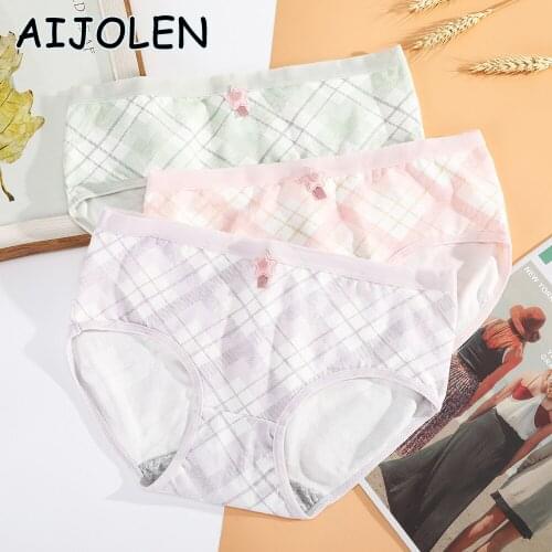 AIJOLEN Cute Lattice Print Briefs Geometric Gradient Cotton Underwear Star Mid-waist Womens Underpants Simple Soft Panties