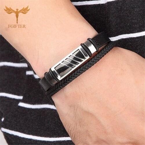 Fashion Charm Bracelet Gold Black Geometric Stainless Steel Accessory Multi Layer Leather Bracelets Bangles for Women Men