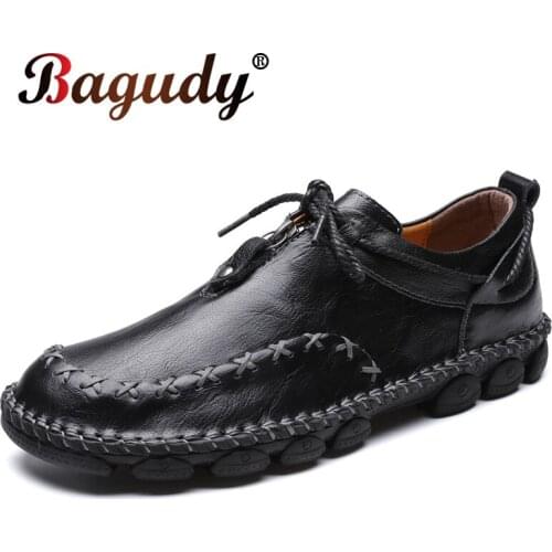 Genuine Cow Leather Men Casual Shoes Handmade Men Fashion Shoes Moccasins Outdoor Black Leather Shoes Soft Comfortable Man Shoes