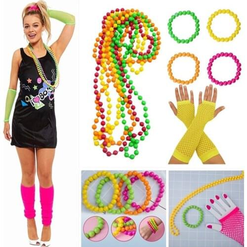 80s Costume Accessories Set I Love 80s Skirt Necklace Bangle Leg Warmers Earrings Gloves for Party Accessory