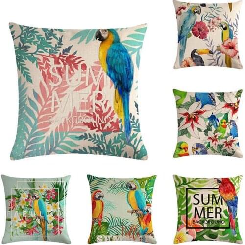 45cmX45cm bird design Parrot Pillow Cases Linen Home Decor Pillow Case Tropical plants Cushion Cover For Sofa Car Square ZY563
