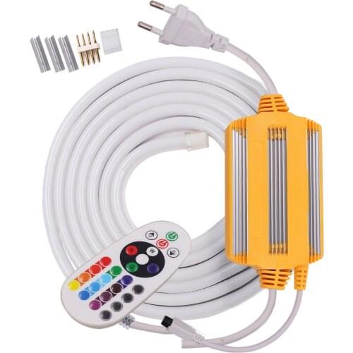 220V RGB Neon Light Strip Waterproof Neon Led Strip 24key Remote Control 5050 Rope Lights Flexible Neon Lamp String Decoration