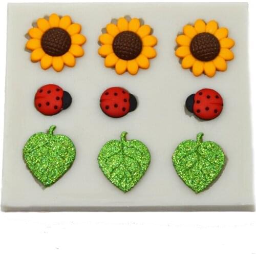 Adorable Sunflowers rose leaves seven-spot ladybug, chocolate silicone mold DIY baking cake mold