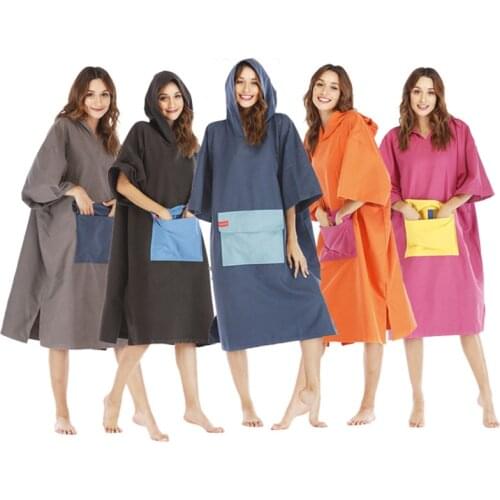 2021 Beach Cloak Hot Sale Warm Waterproof Hooded Poncho Wet Clothes With Microfiber Terry Towel Lining