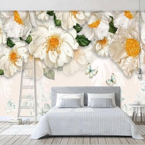 Custom 3D Mural Wallpaper Modern Simple Yellow Flowers Oil Painting Fresco Living Room TV Sofa Bedroom Wall Papers 3D Home Decor