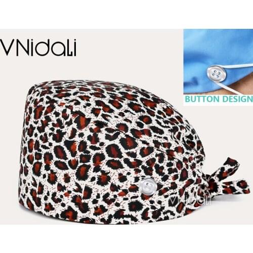 Working Cap with Sweatband Bouffant Turban Hat with Buttons Tie Back Caps Colorful Printed Adjustable Cap for Men Women Favors