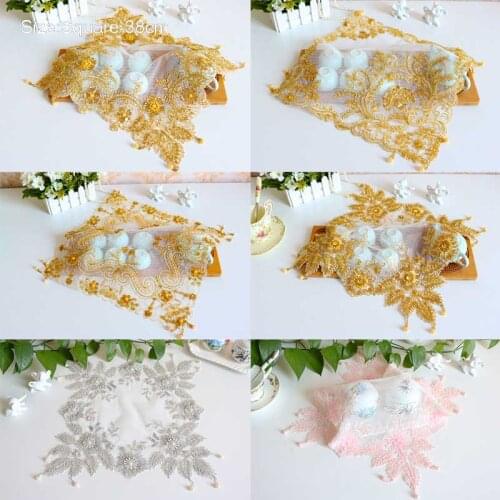 Luxury lace gold beads embroidery place table mat cloth pad cup mug drink doilies dining dish tea glass coaster placemat kitchen