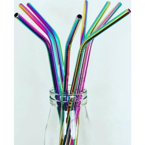 4Pcs Stainless Steel Drinking Straws with Cleaner Brush Reusable Bent Straight Metal Straw Milk Drinkware Bar Party Accessory