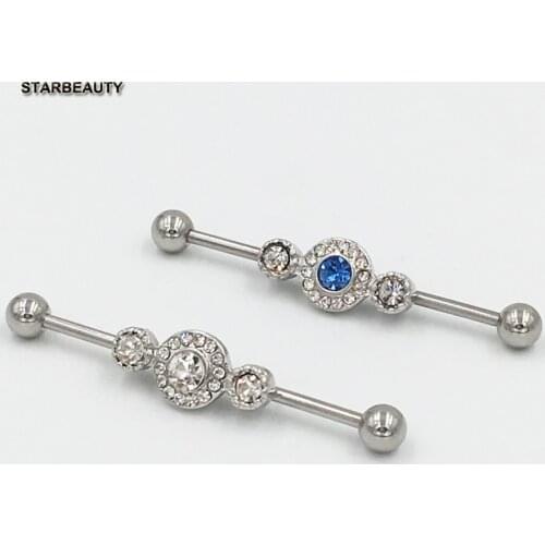 White Austria Crystal Surgical Steel Ear Bar Plug Tunnel Piercing Jewelry, Three Balls Ear Piercing Nombril Pircing Ombligo 1 PC