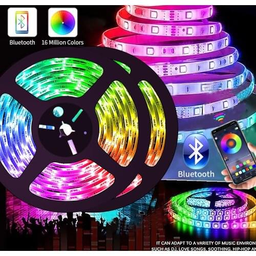 OUIO LED Strip Lights for Bedroom Decor Bluetooth Led Light Strips RGB 5050 SMD 2835 luces led DC12V 5M 10M Led Lights