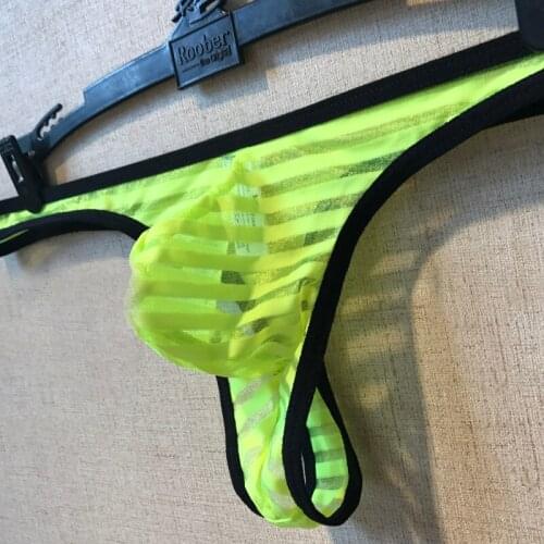 Bikini Male panties viscose men transparent thong low-waist striped pants slip homme sexy gay heren strings pouch