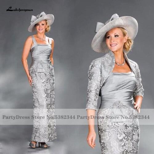 Vintage Silver Lace Mermaid Long Mother Of The Bride Dress with Jacket 2020 Robes Longues Evening Party Dresses Plus Size