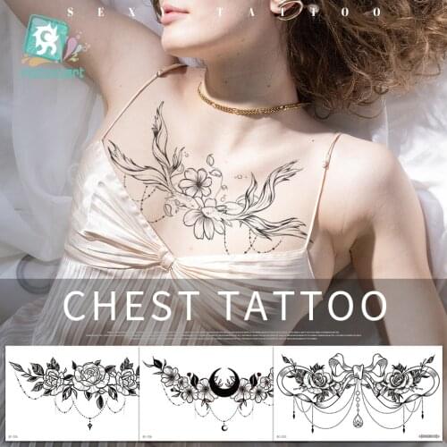 Waterproof Temporary Tattoo Sticker Chest Lace Henna Mandala Flash Tattoos Bowknot Diamond Flower Body Art Arm Fake Tatoo Women
