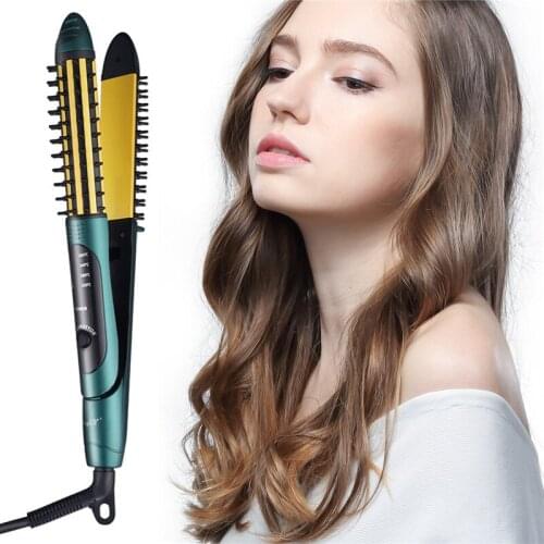CkeyiN 2 in 1 Electric Hair Straightener Curler Dual Use Flat Iron Ceramic Hair Straightening Iron Curling Brush Roller Comb