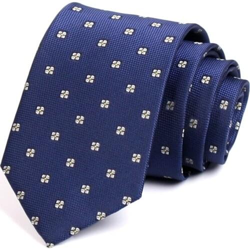 High Quality Fashion Formal Tie For Men Business Suit Work Necktie Mens 7.5CM Wide Ties Classic Blue Neck Tie With Gift Box