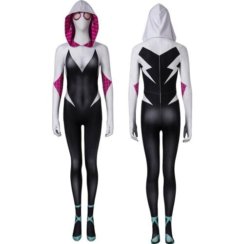 Adult Women Into the Verse Spider Girl Gwen Stacy Jumpsuit Cosplay Costume Halloween Masquerade Party Bodysuit