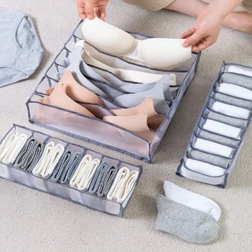 Household Mesh Underwear Socks Storage Box Drawer Practical Wardrobe Divider Bra Ties Organizer Case with 5/6/7/11 Compartment