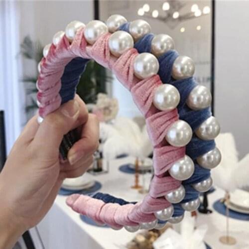 Big Pearls Hairband Velvet for Women Hair Accessories Solid Velvet Headband Adults Headdress Pearls Head Band Party Headwear